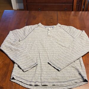 Original Penguin Men's Striped Henley Long Sleeve Shirt - Gray and White